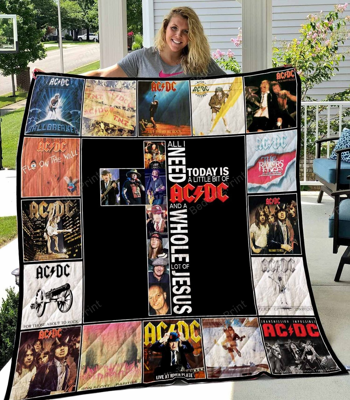 Custom AC/DC Quilt Bedding Set Blanket Great for Bedroom Decor and Family Gifts Bluefink