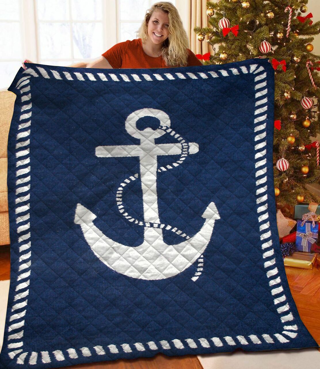 Custom Anchor Quilt Bedding Set for Personalized Nautical Bedroom Decor, Ideal Gifts for Family