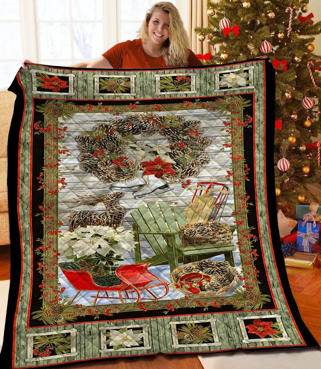 Custom Christmas Quilt Blanket, Great for Home Decoration and Family Gifts