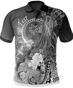 [Custom] Chuuk Polo Shirt - Humpback Whale with Tropical Flowers (White)