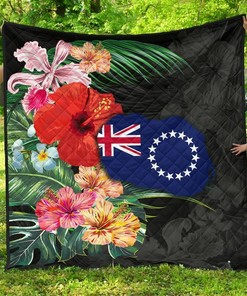Custom Cook Islands Map Hibiscus Quilt Bedding Set - Great for Bedroom Decor and Family Gifts