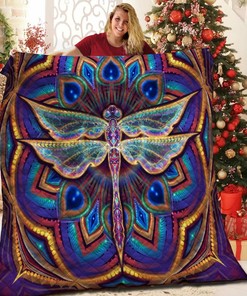 Custom Dragonfly Quilt Bedding Set, Great for Bedroom Decor and Family Gifts