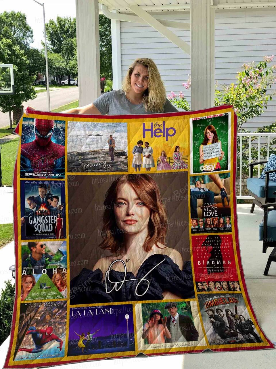 Custom Emma Stone Quilt Blanket Bedding Set for Bedroom Decoration and Family Gifts