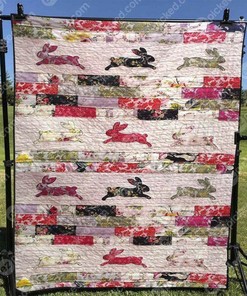 Custom Floral Bunny Quilt Blanket Bedding Set - Great for Bedroom Decor and Family Gifts