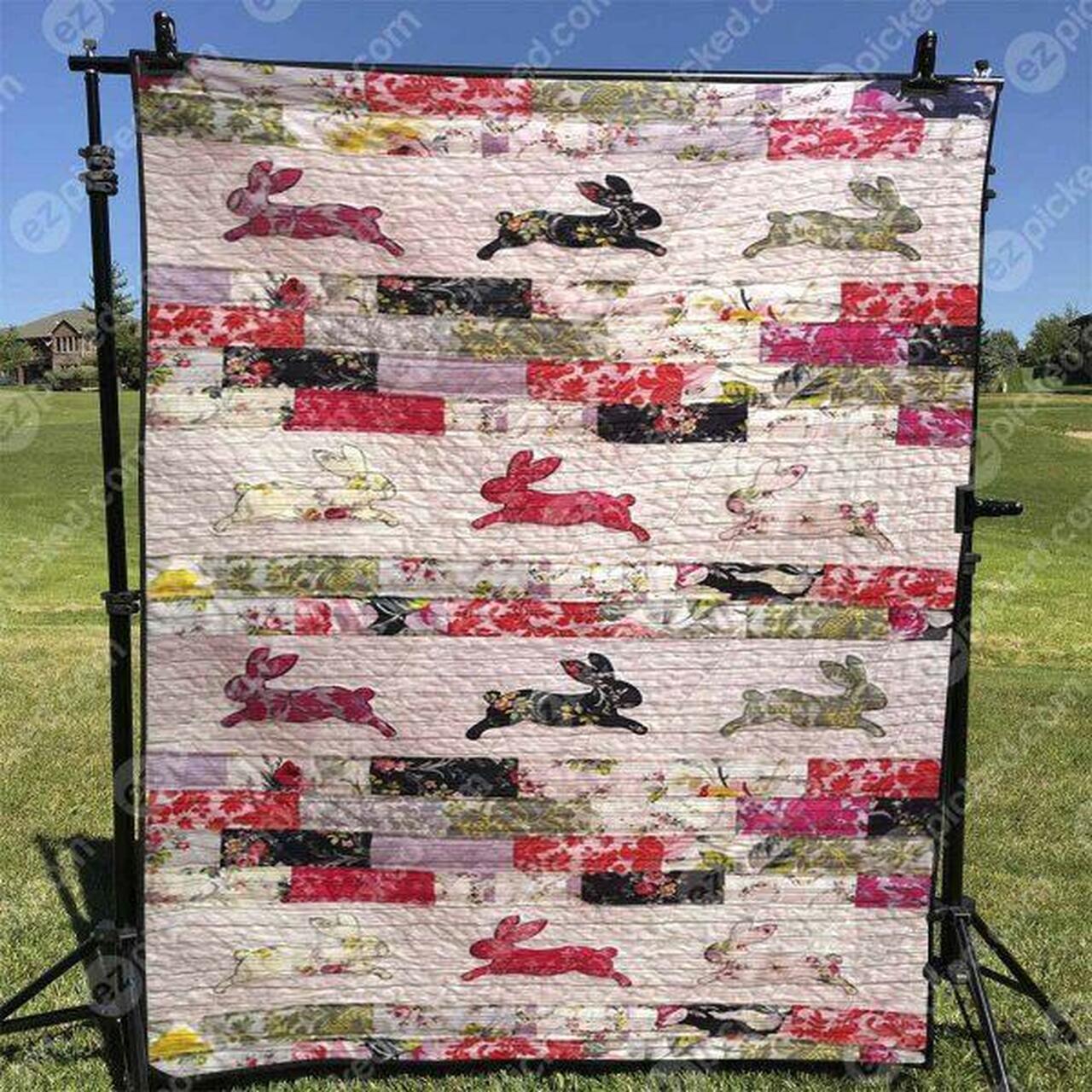 Custom Floral Bunny Quilt Blanket Bedding Set - Great for Bedroom Decor and Family Gifts