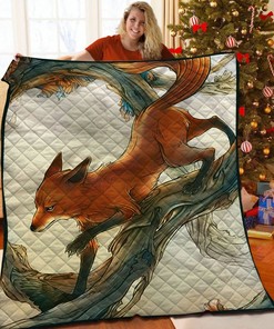 Custom Fox Quilt Blanket Set with Name or Quote, Ideal for Home Decoration and Picnic
