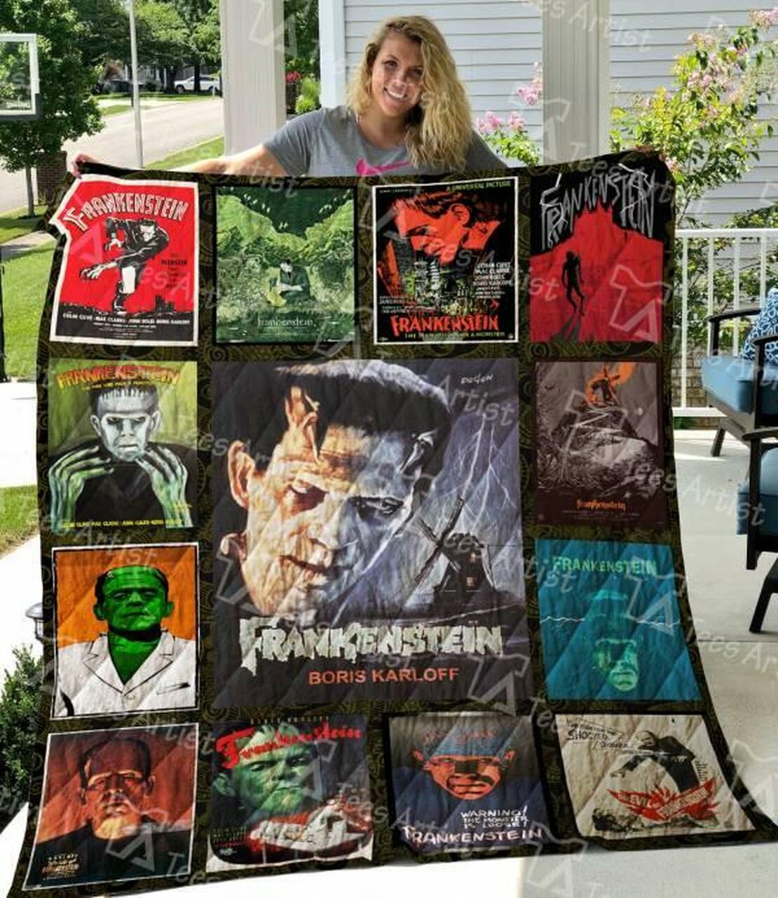 Custom Frankenstein Quilt Blanket Bedding Set - Great for Bedroom Decor and Family Gifts