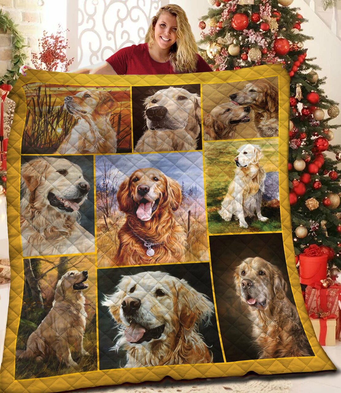 Custom Golden Retriever Quilt Blanket Bedding Set Great for Bedroom Decoration and Family Gifts