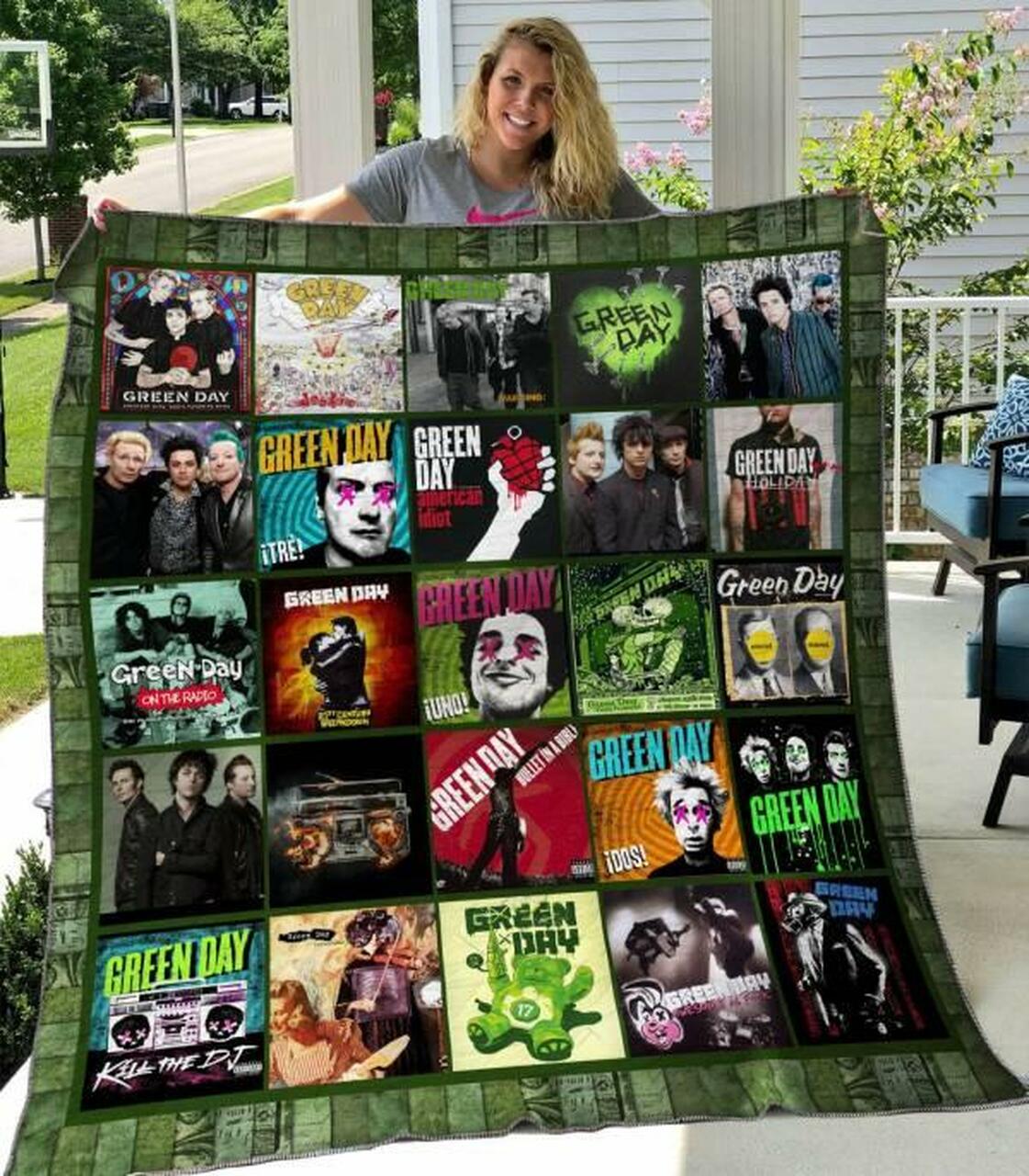 Custom Green Day Quilt Blanket Bedding Set for Picnic and Family Gifts
