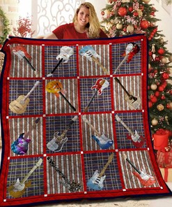 Custom Guitar Quilt Blanket Set with 2 Pillowcases - Ideal for Home Decoration