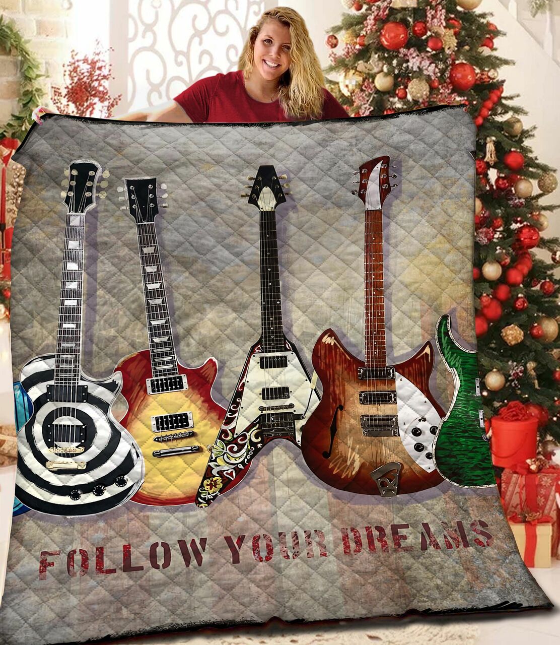 Custom Guitar Theme Bedding Set with Personalized Name for Bedroom Decoration and Gifts