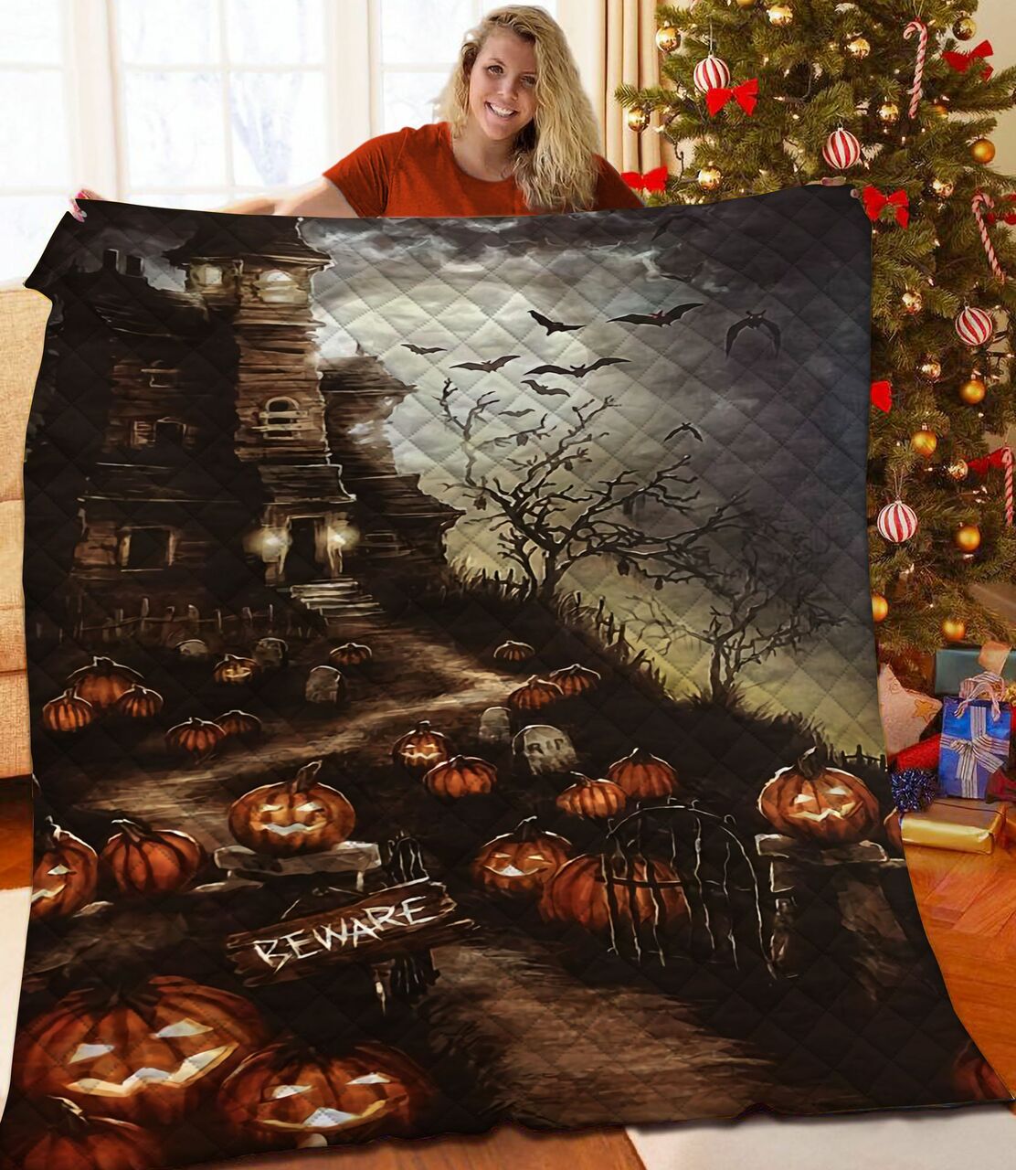 Custom Halloween Bed Set with Pillows - Perfect for Bedroom Decor and Family Gifts