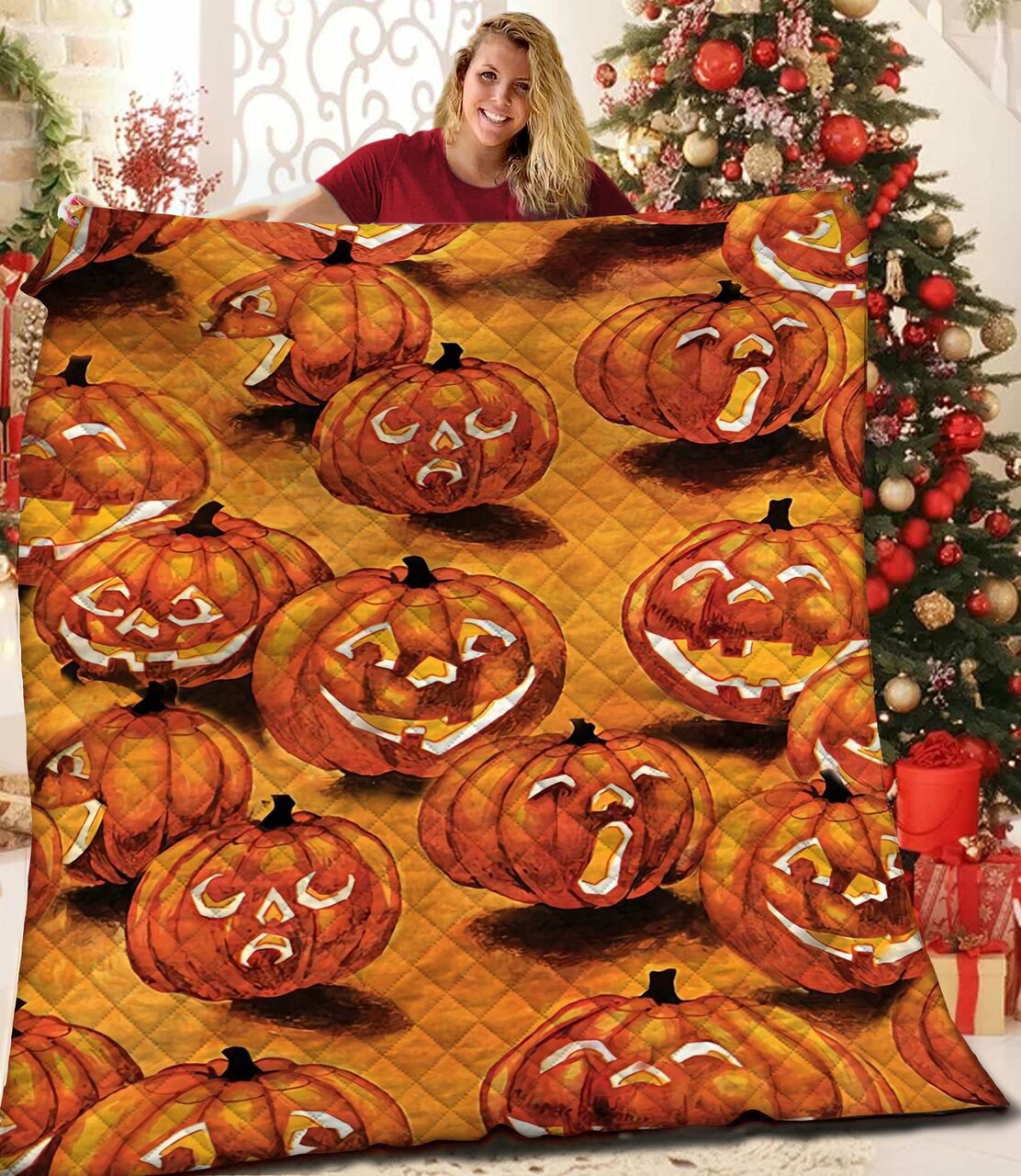Custom Halloween Quilt and Pillow Set - Perfect for Bedroom Decor and Family Gifts