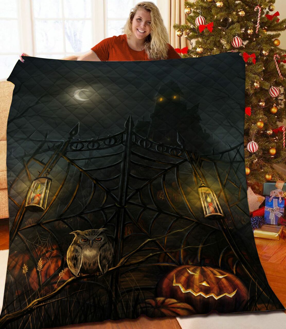Custom Halloween Quilt and Pillowcase Set - Suitable for Home Decoration and Family Gifts