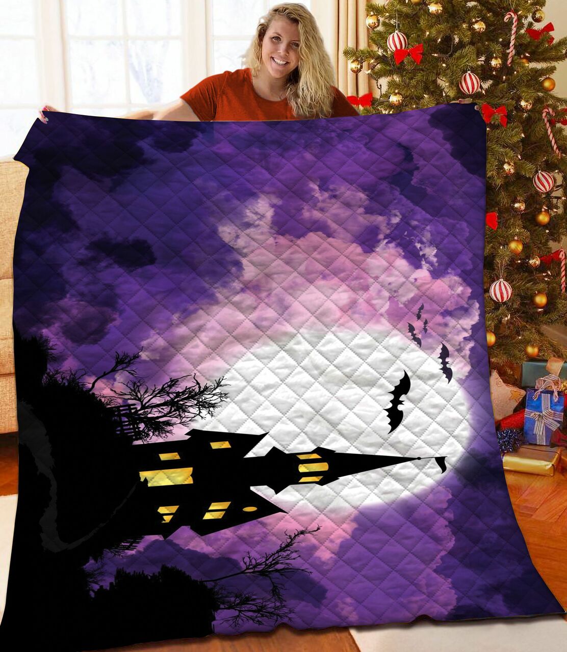 Custom Halloween Quilted Bedspread - Suitable for Home Decoration and Family Gifts