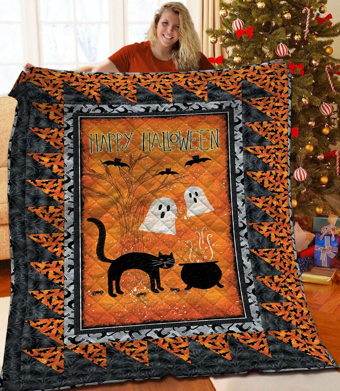 Custom Halloween Quilted Blanket Set - Perfect for Bedroom Decor and Family Gifts