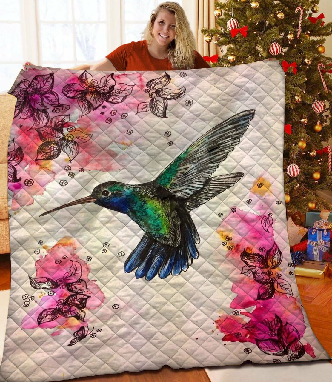 Custom Hummingbird Quilt Bed Set Blanket - Perfect for Bedroom Decor and Family Gifts