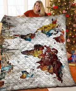 Custom Map Quilt Blanket Set with Name or Quote, Ideal for Home Decoration and Picnic