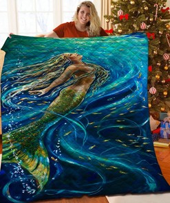 Custom Mermaid Quilt Blanket for Home Decoration and Family Gifts