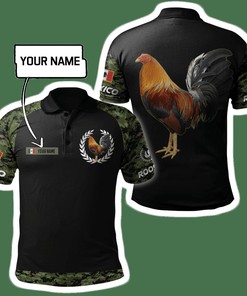 Custom Name Mexican Rooster Camo Polo Shirt
