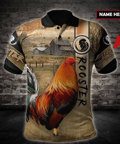 Custom Name Strong Rooster In Farm Polo Shirt