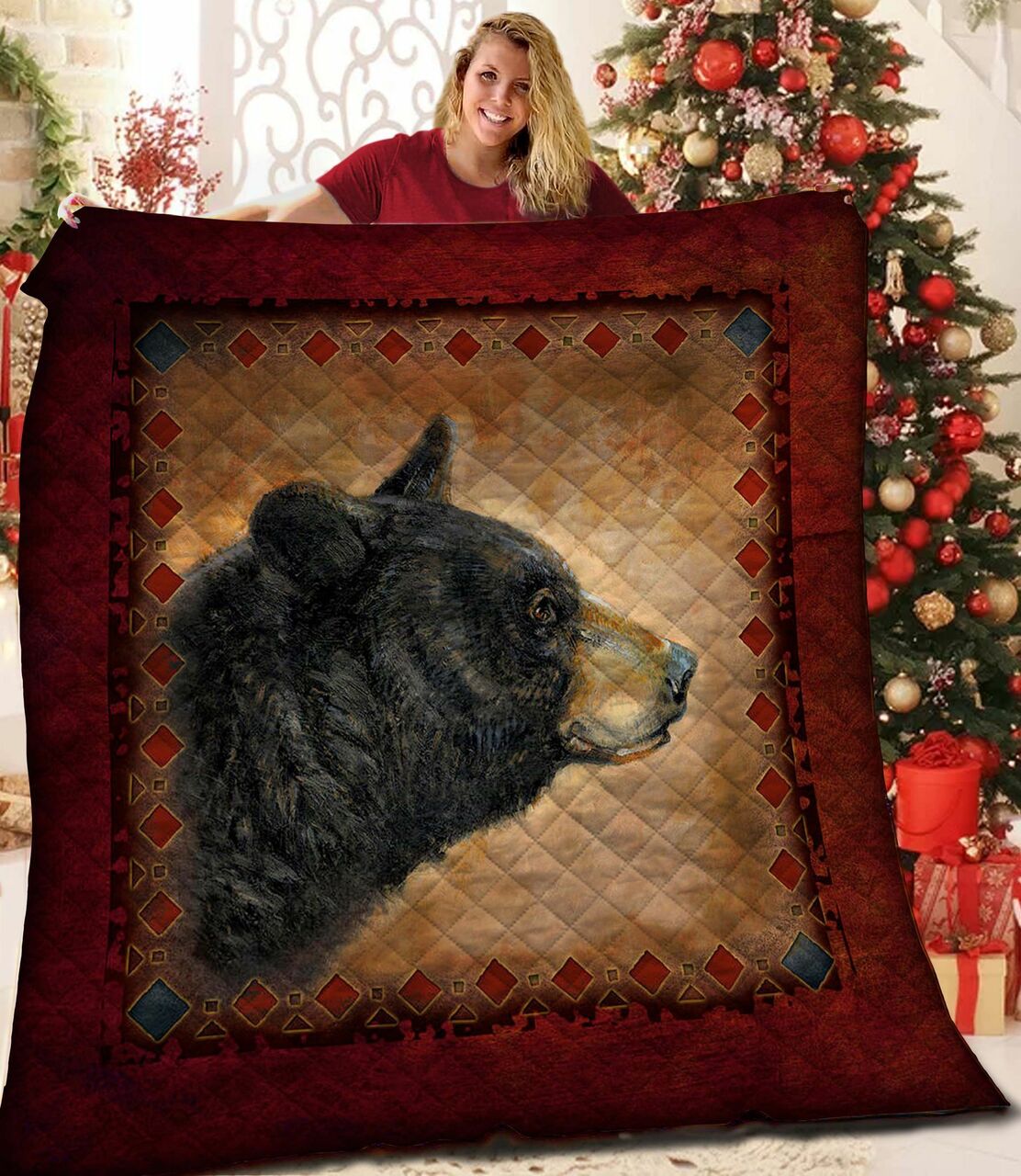 Customizable Bear Native American Quilt Bedding Set Blanket for Picnics and Family Gifts