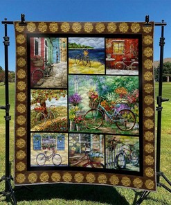 Customizable Bike Quilt Blanket Bedding Set, Great for Bedroom Decor and Family Gifts