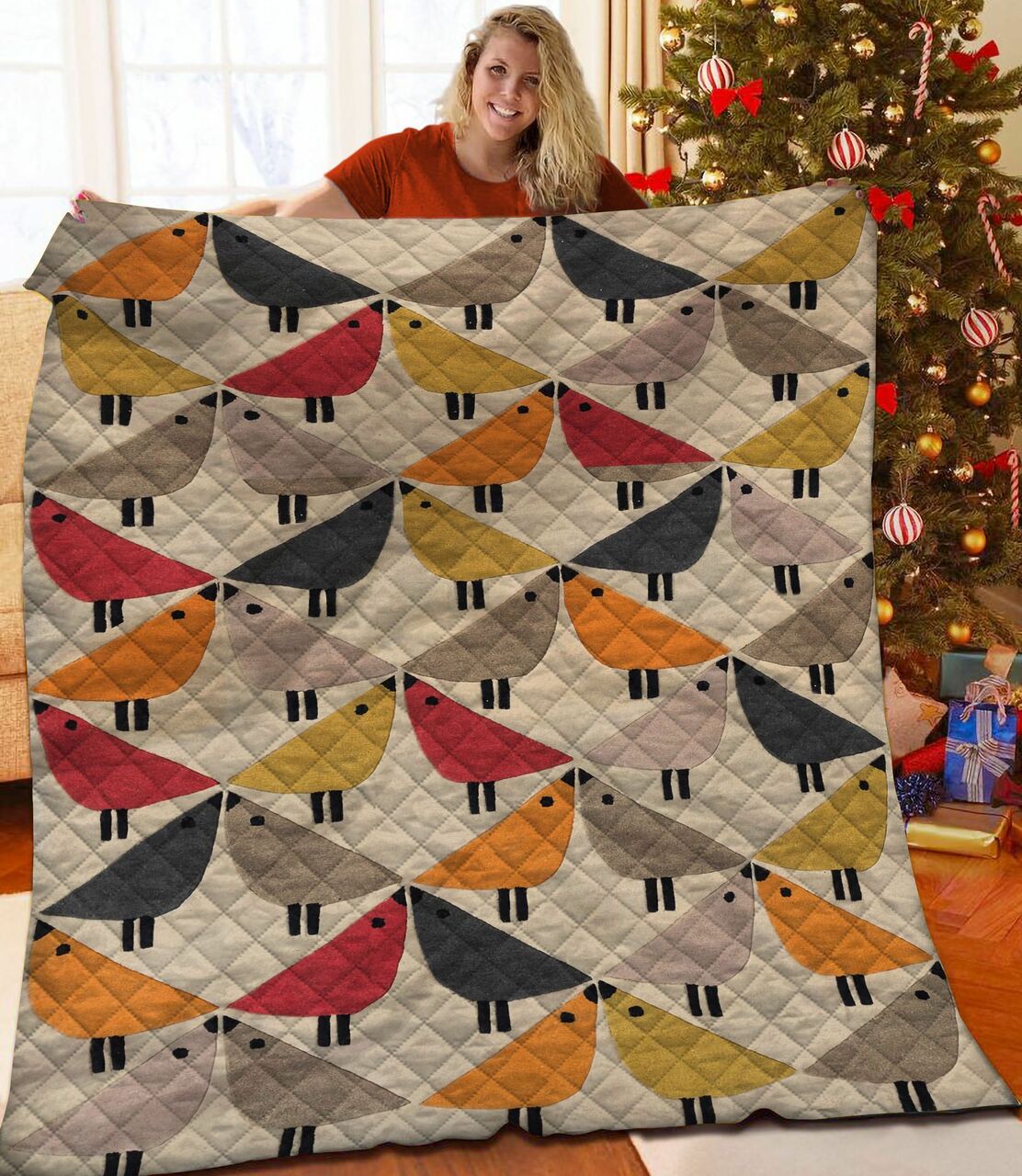 Customizable Bird Quilt Bedding Set with Optional Pillowcases for Home Decoration