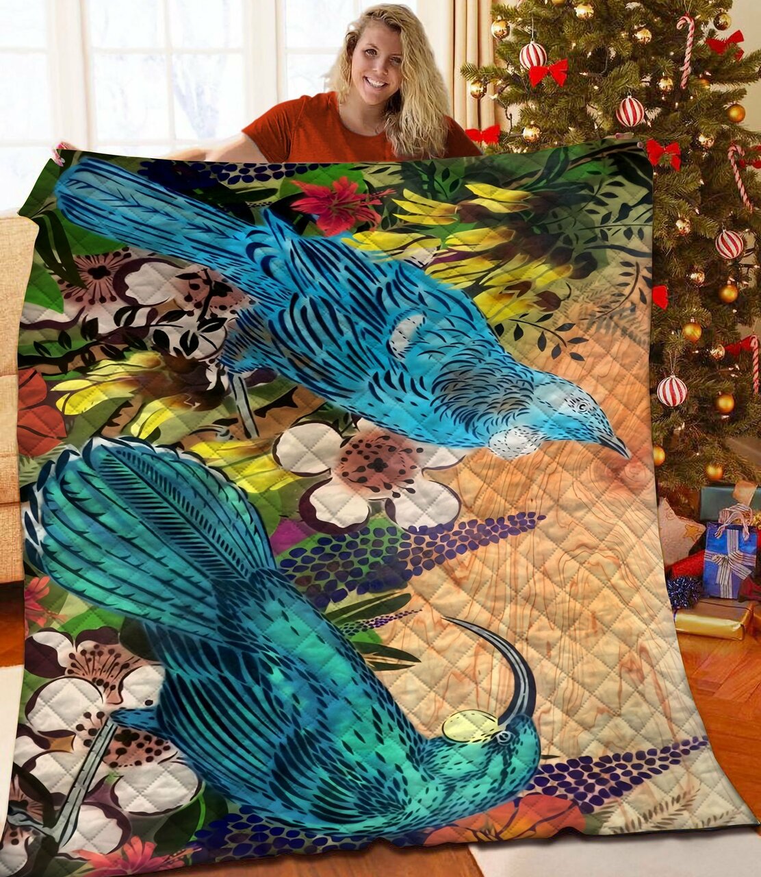 Customizable Bird Theme Quilt Bedding Set with Optional Pillowcases for Family Gifts