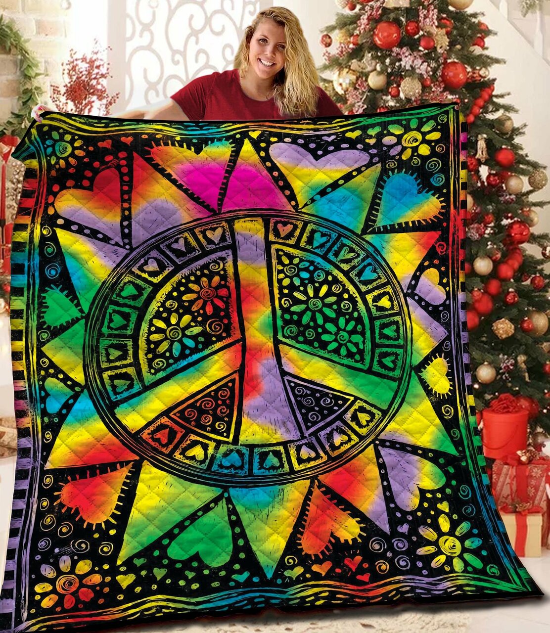 Customizable Bohemian Hippie Quilt Bedding Set - Add Your Own Name or Quote - Perfect for Home Decoration and Picnics
