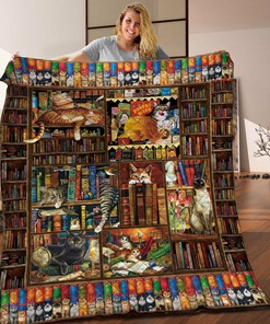 Customizable Book and Cat Quilt Blanket Bedding Set for Bedroom Decor, Great for Family Gifts