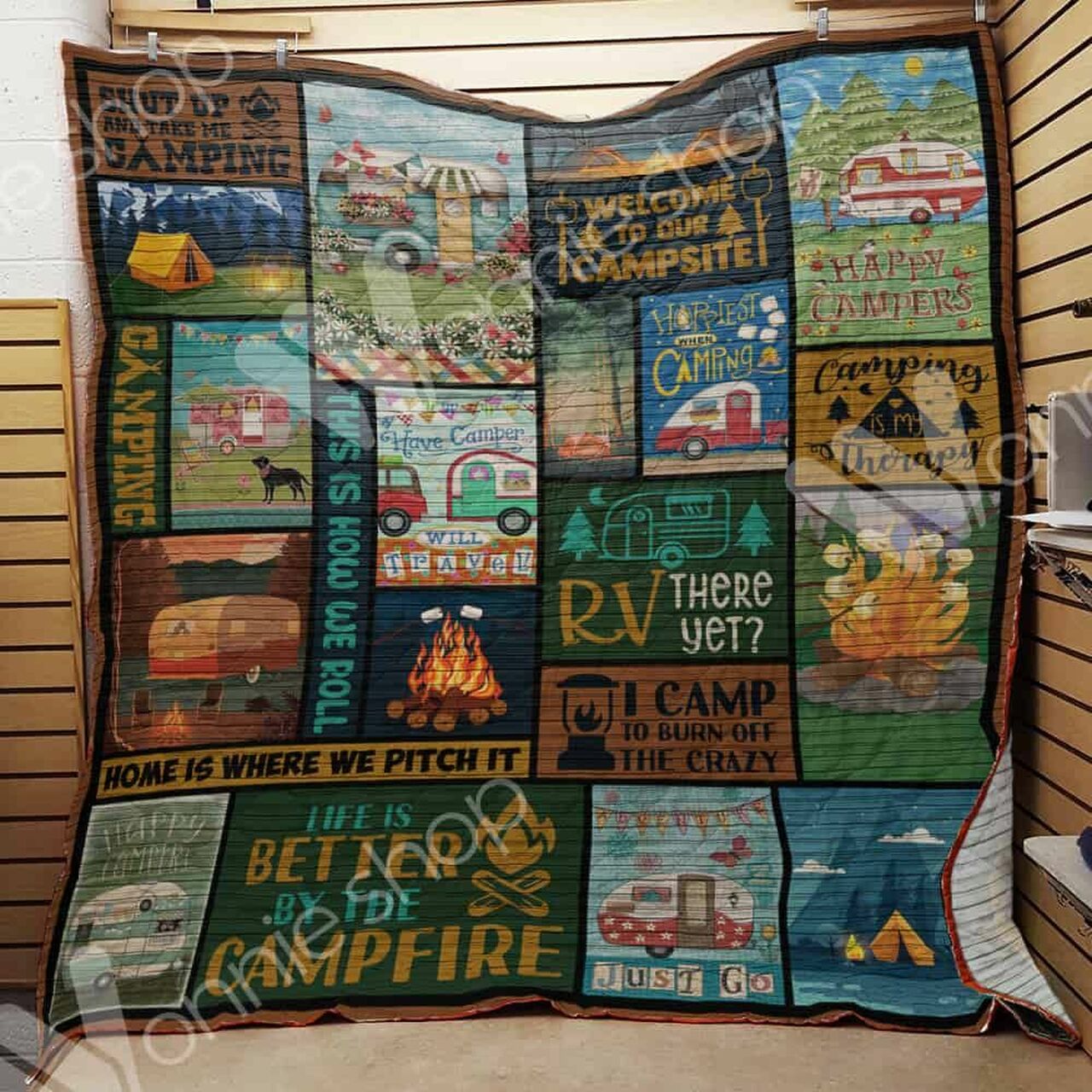 Customizable Camping Quilt Bed Set Blanket with Personalized Name for Home Decor and Picnic, Gifts for Family