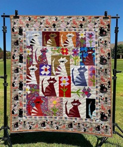 Customizable Cat Quilt Bedding Set with Pillowcases for Personalized Gifts