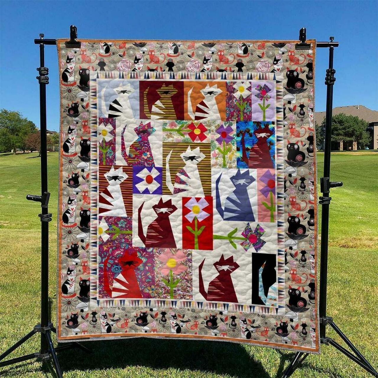 Customizable Cat Quilt Bedding Set with Pillowcases for Personalized Gifts