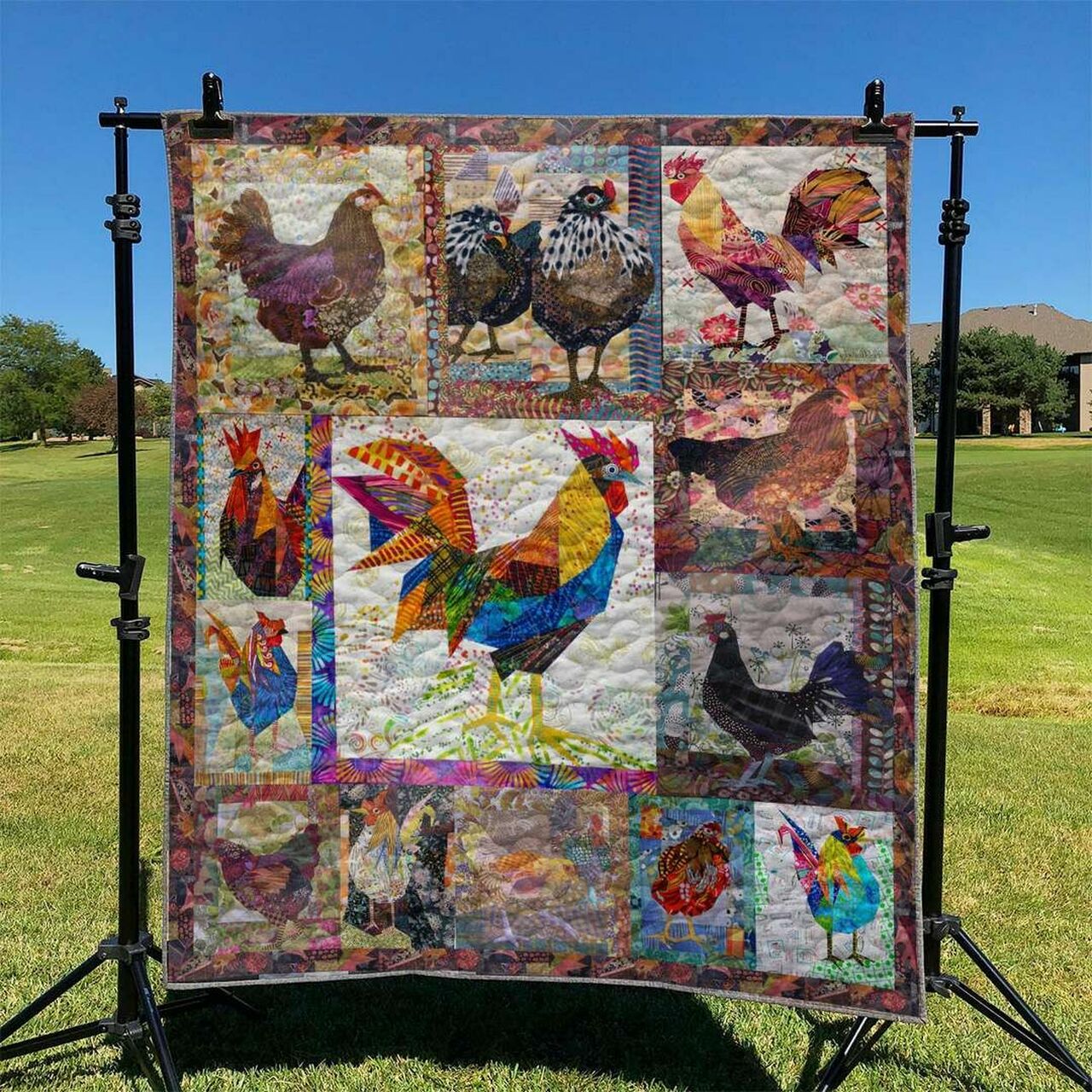Customizable Chicken Quilt Bed Set Blanket with Name or Quote for Home Decoration, Picnic, and Gifts for Family