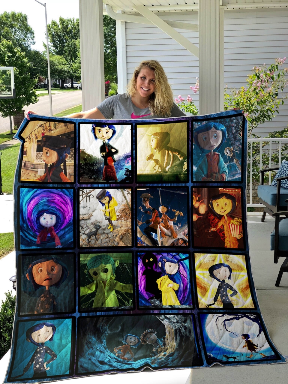Customizable Coraline Poster Quilt Bed Set Blanket for Home Decor and Gifts for Family