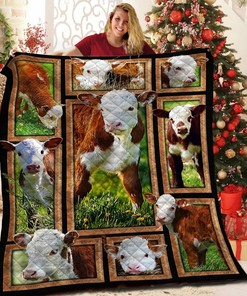 Customizable Cow Quilt Bedding Set with Name or Sentence for Family Gifts