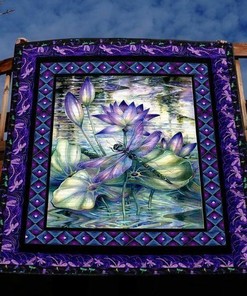 Customizable Dragonfly Lotus Quilt Bed Set Blanket for Home Decoration and Gifts for Family
