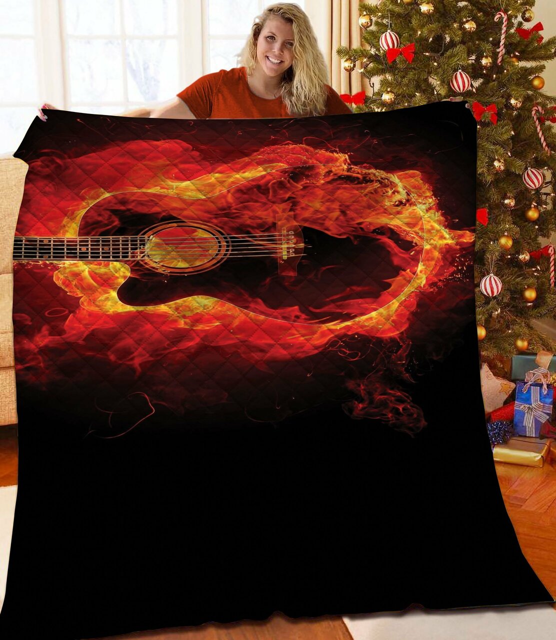 Customizable Electric Guitar Quilt Bed Set Blanket for Home Decor and Gifts for Family