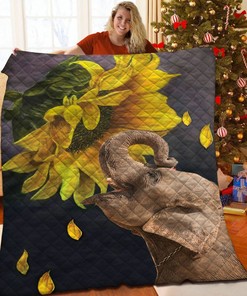 Customizable Elephant Sunwer Quilt Bed Set Blanket for Home Decor and Gifts for Family