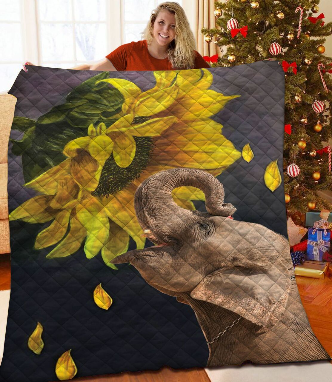 Customizable Elephant Sunwer Quilt Bed Set Blanket for Home Decor and Gifts for Family