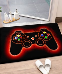 Customizable Gamer Area Rug for Living Room and Bedroom | Black Gamepad Print with Red Game Player