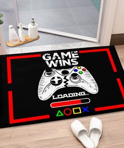 Customizable Gaming Rugs for Room, White Gamepad Print with Black Carpets and Mats, Personalize Name or Sentence