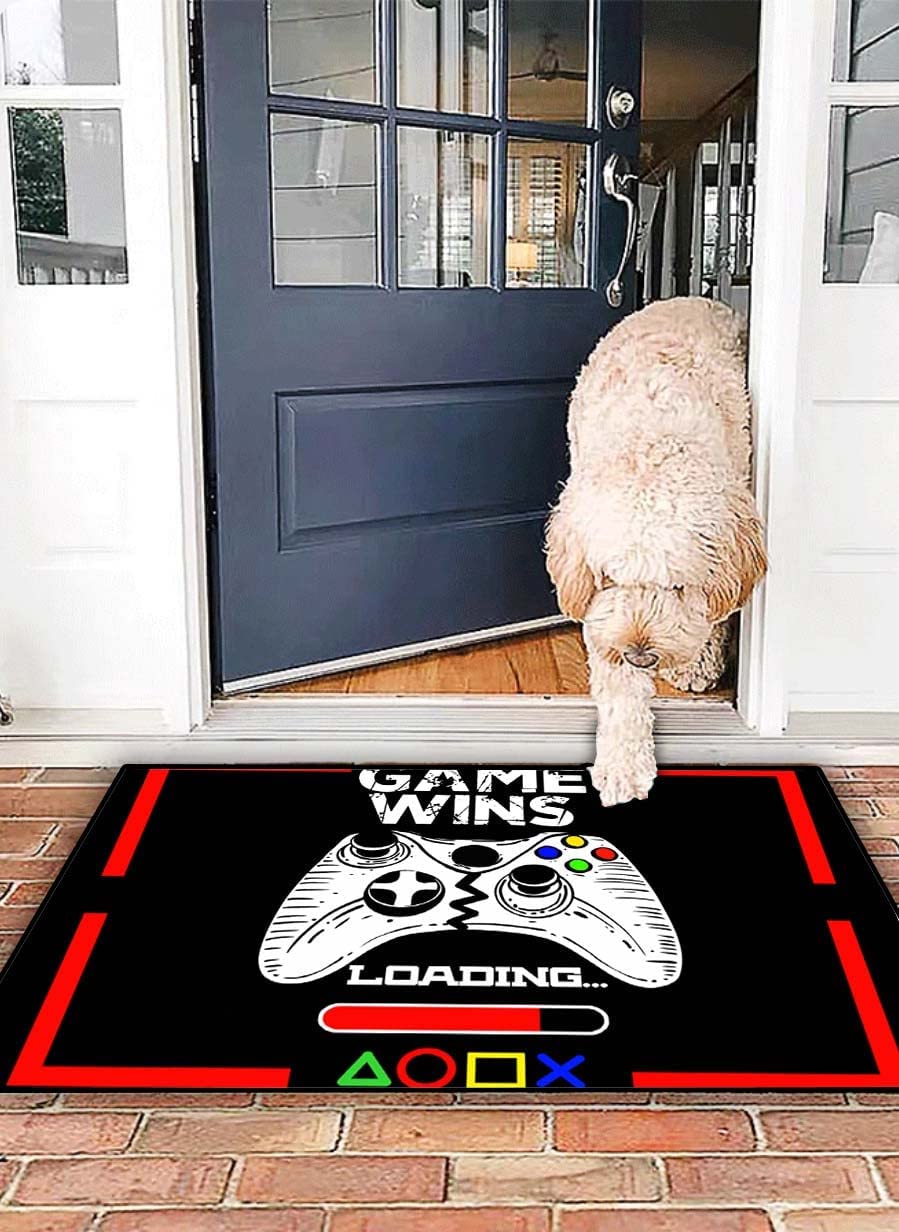 Customizable Gaming Rugs for Room, White Gamepad Print with Black Carpets and Mats, Personalize Name or Sentence - Image 2