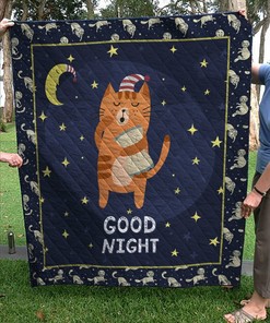 Customizable Good Night Cat Quilt Bedding Set - Great for Bedroom Decoration and Family Gifts