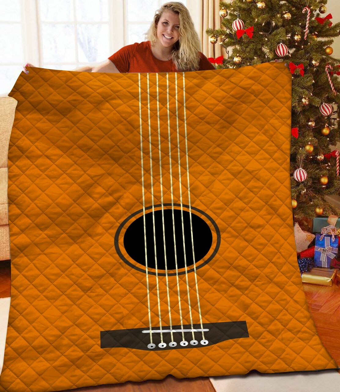 Customizable Guitar Quilt Bedding Set with Pillowcases for Home and Outdoor Activities