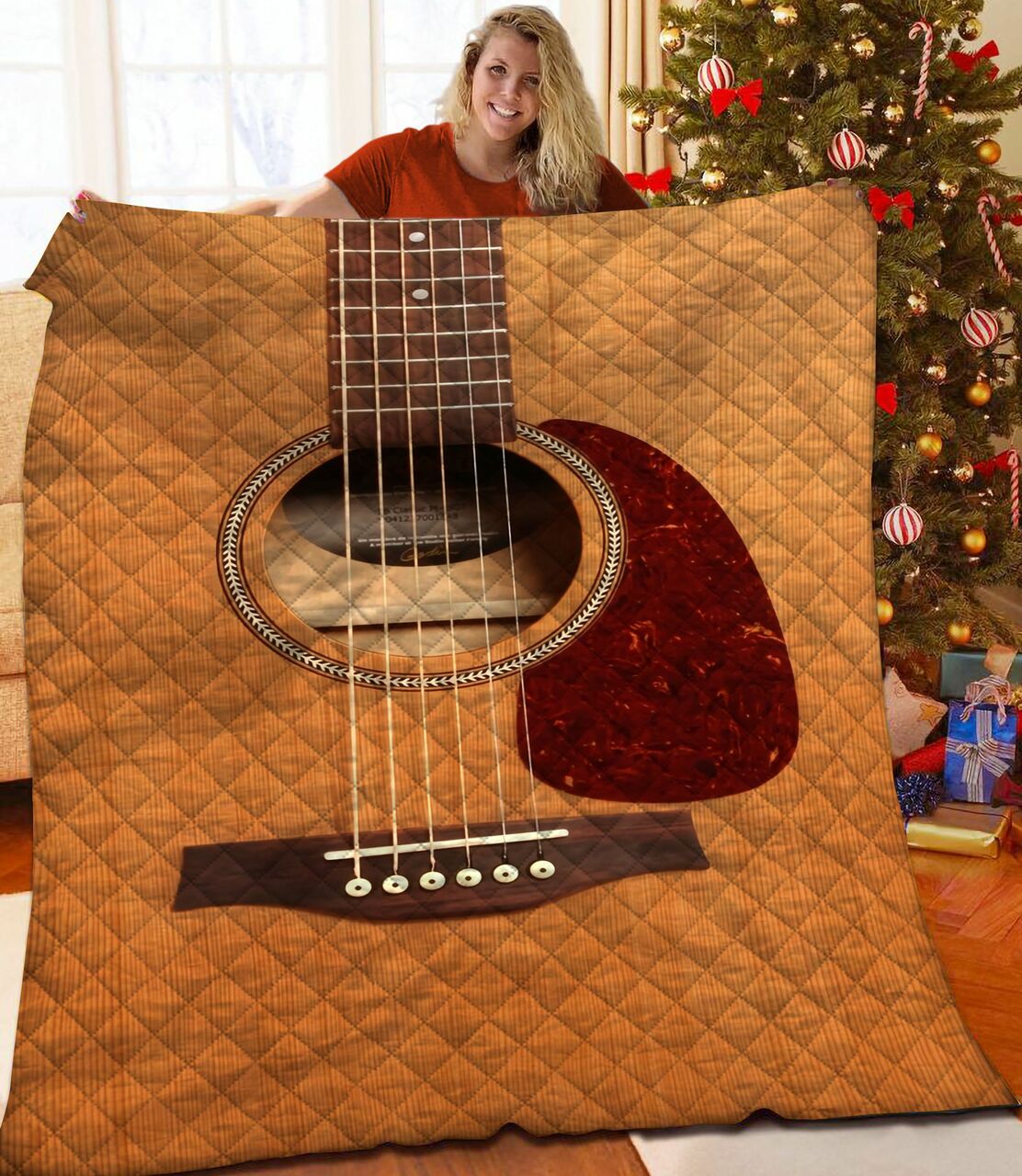 Customizable Guitar Theme Quilt Set with Pillowcases for Bedroom and Picnic
