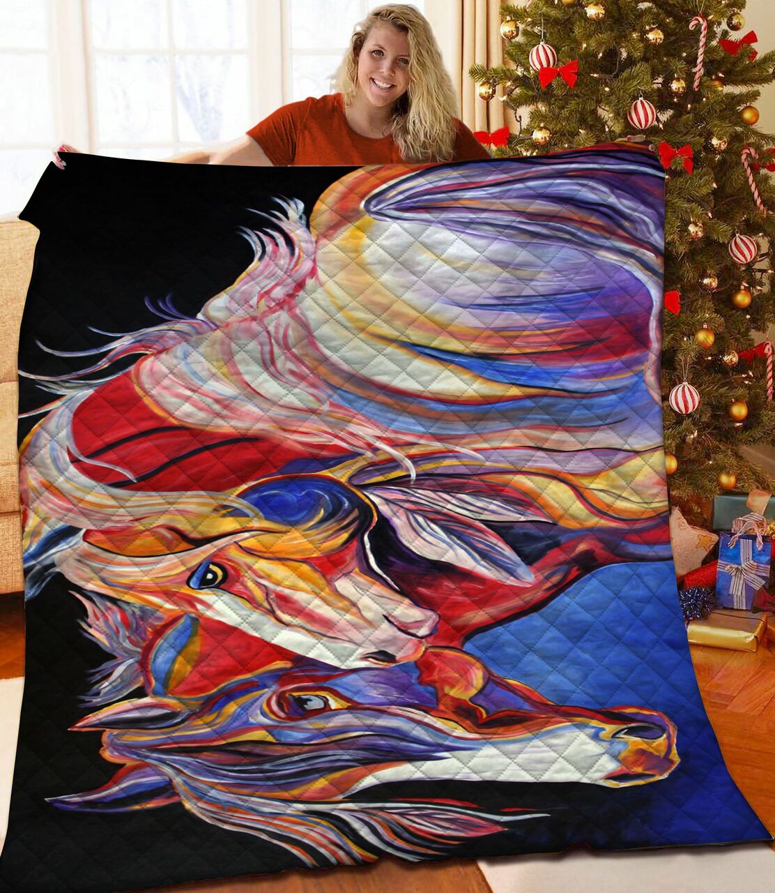 Customizable Horse Quilt Bedding Set with Personalized Pillowcases - Great for Family Gifts