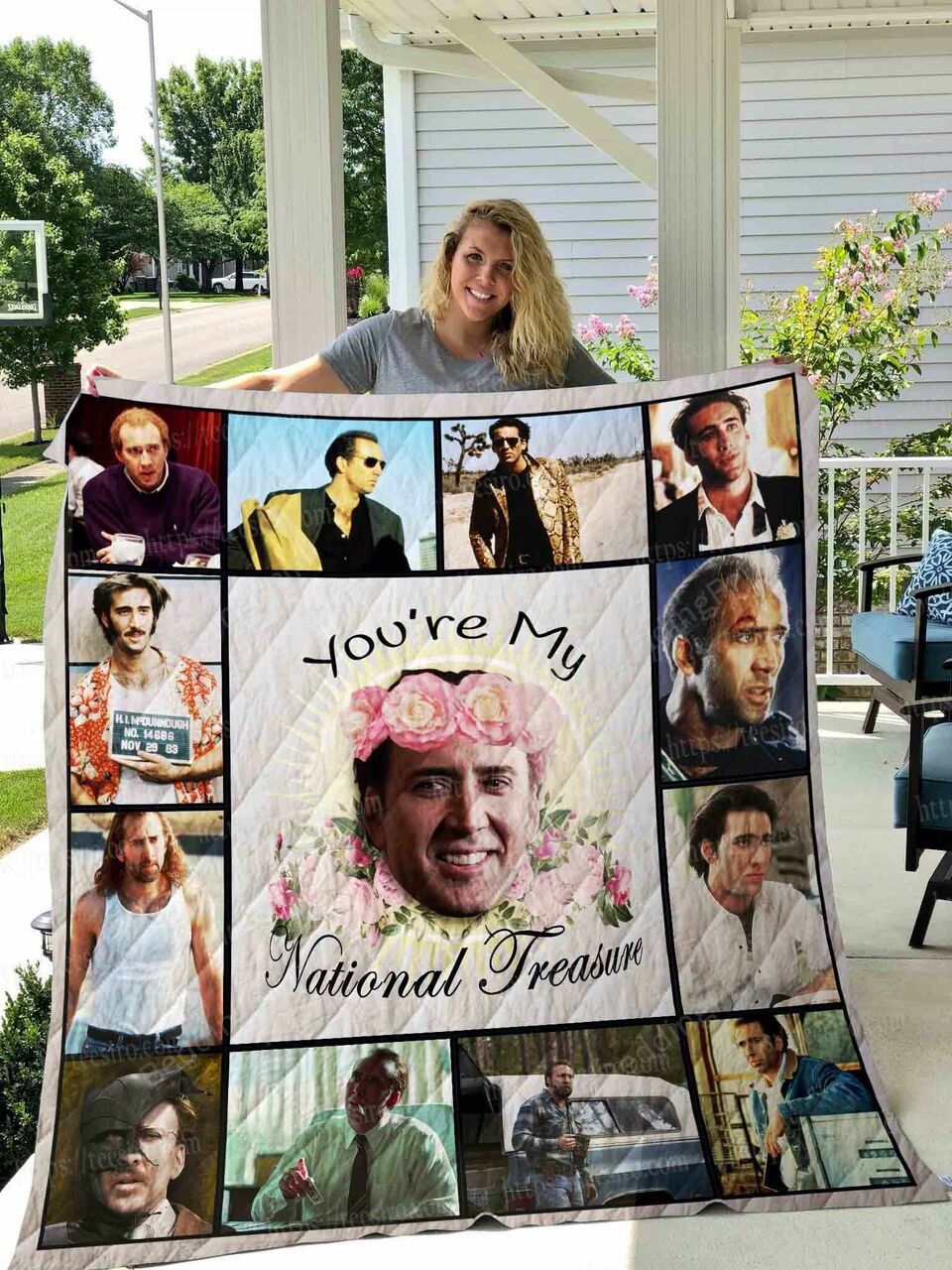 Customizable Nicholas Cage Personal Pics Quilt Blanket Bedding Set, Great Gifts for Fans and Family