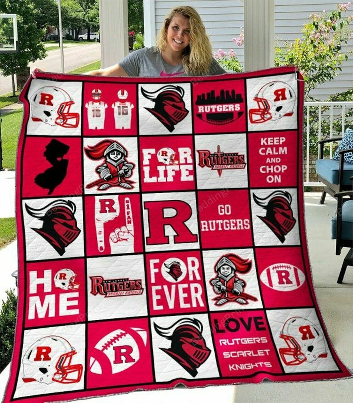 Customizable Rutgers Scarlet Knights Quilt Blanket Bedding Set for Family Gifts